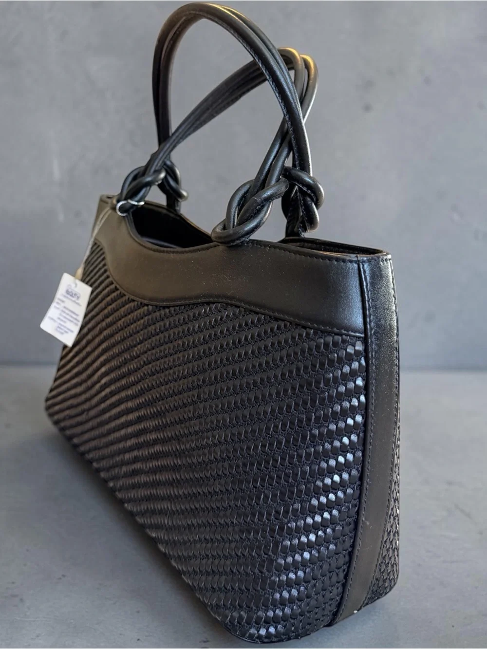 BOLITY Black Woven Leather Satchel Tote Bag Handle Purse Thailand Handmade NWT